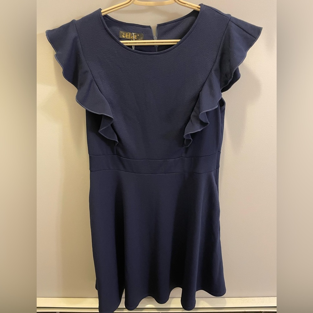 🌸 Navy Blue Flutter Sleeve Dress - iHot